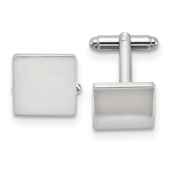 Silver-tone Polished Square Engravable Cuff Links
