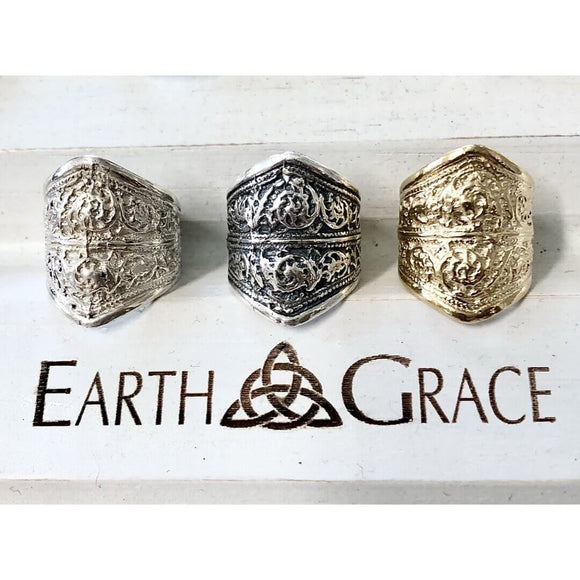 Earth Grace Artisan Jewelry Ecru Ring Sterling Silver Patina