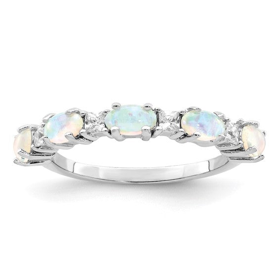 Sterling Silver Created Opal/CZ Ring