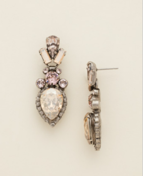 Curb Chain Accented Pear Crystal Dangle Earrings