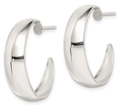 Sterling Silver Fancy J-Hoop Post Earrings