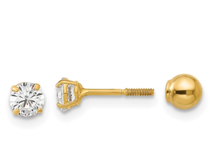 14K Reversible Ball and CZ Earrings