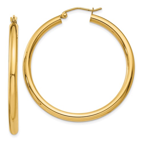 14K Polished 3mm Tube Hoop Earrings