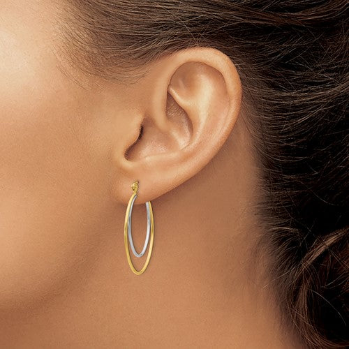 14K Two Tone Lightweight Hoop Earrings