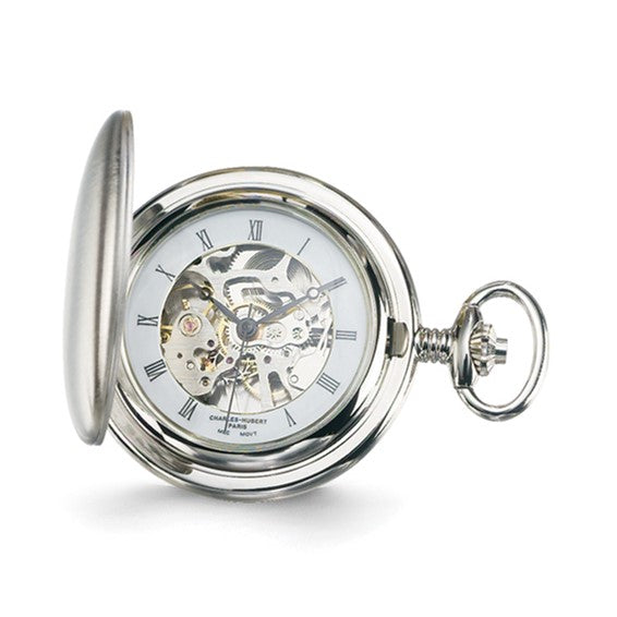 Charles Hubert Chrome Finish White Skeleton Dial Pocket Watch