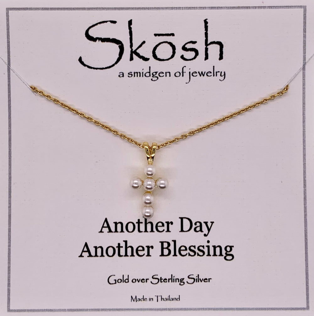 Skosh Small Pearl Cross Necklace