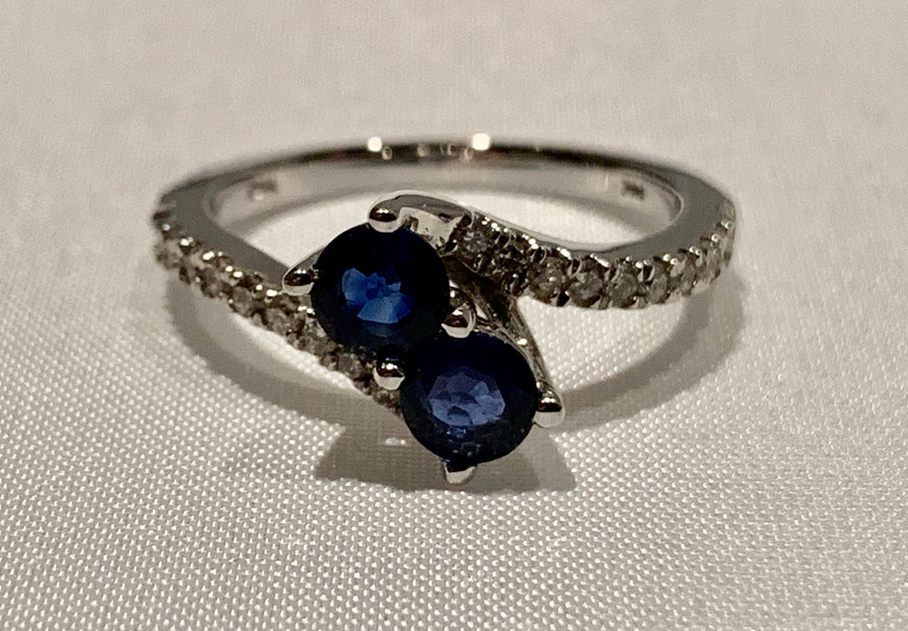 14K White Gold Diamond and Sapphire Ring