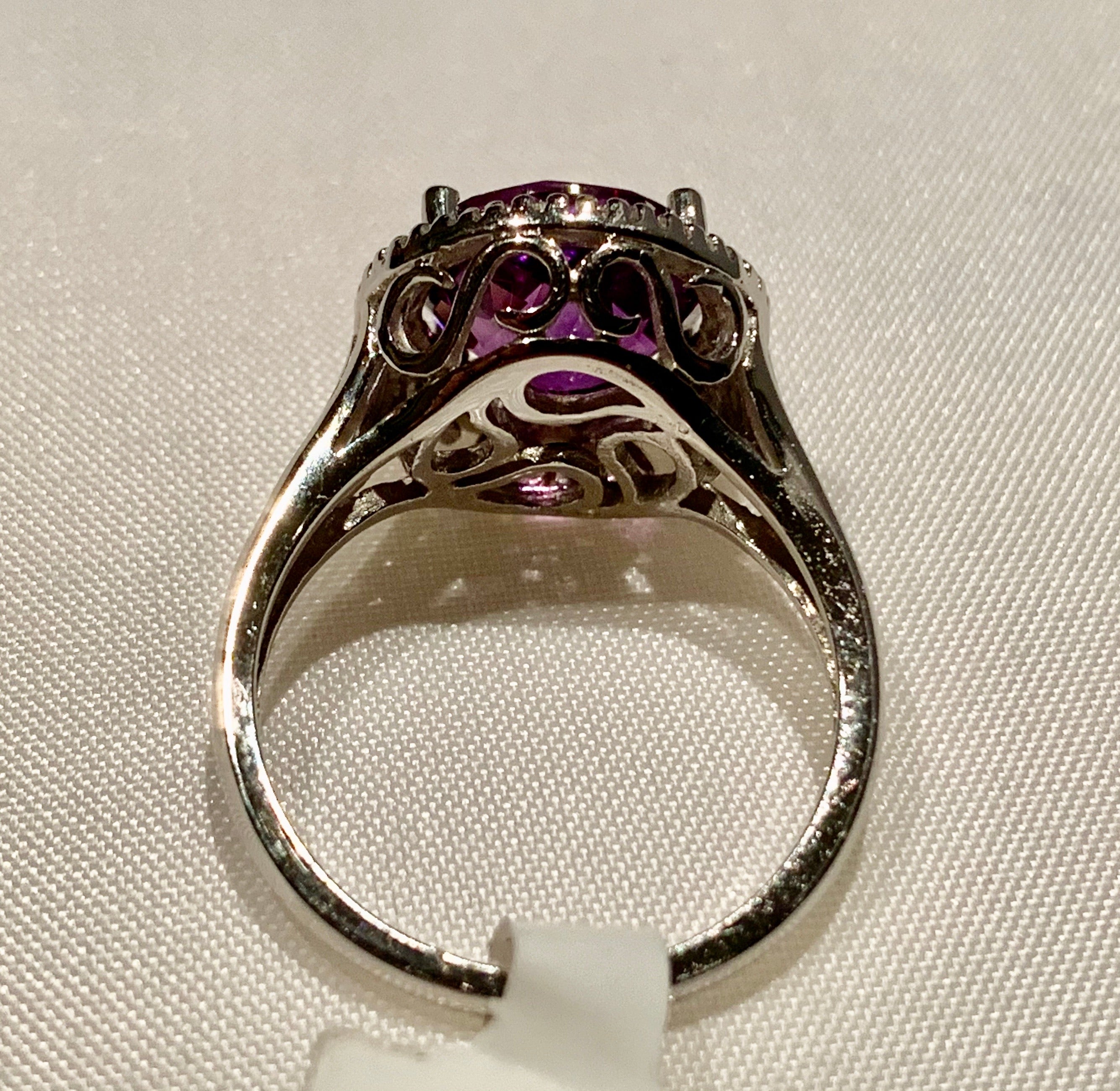 14K WHITE GOLD AMETHYST AND DIAMOND RING