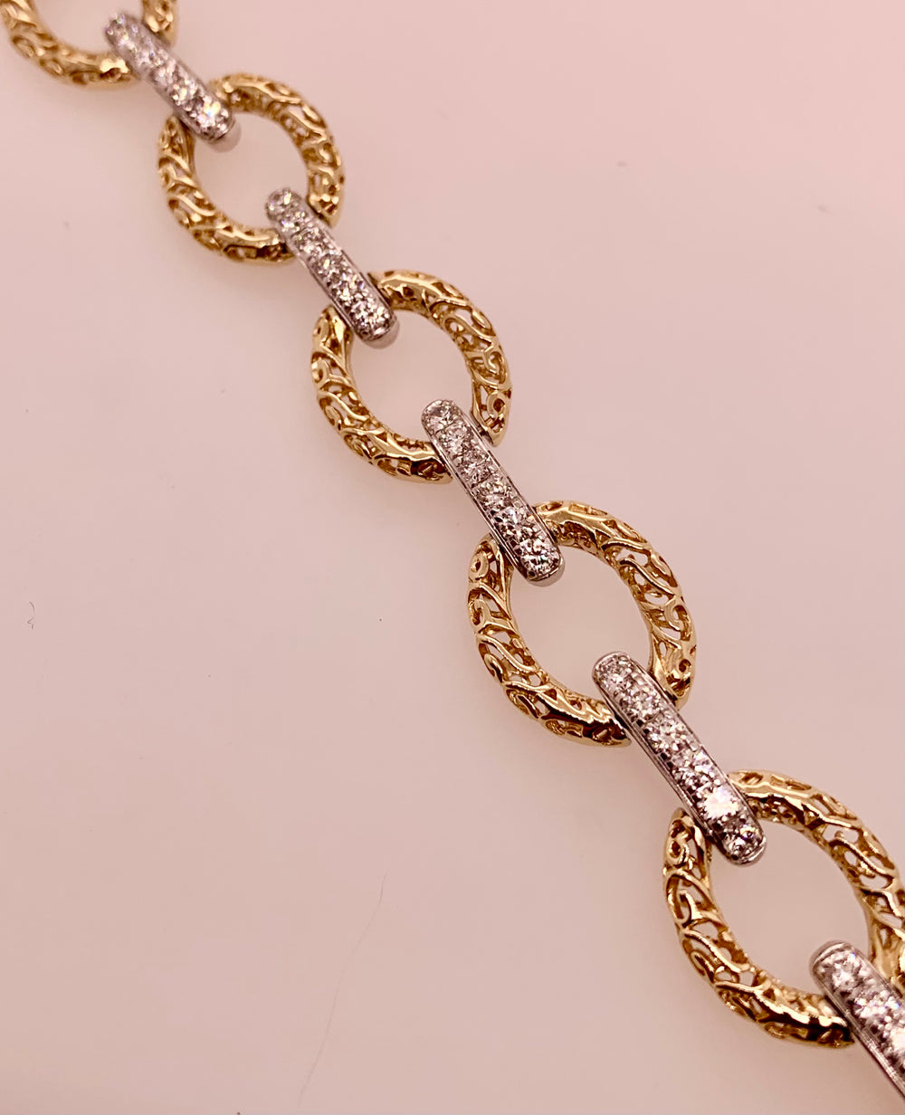 14K Two Tone Diamond Link Bracelet