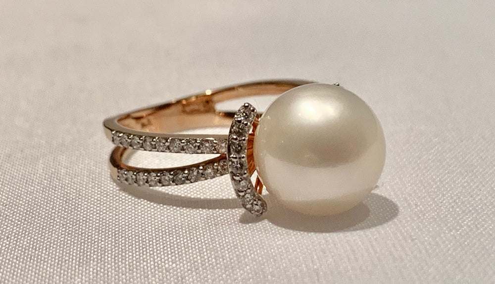 14K Rose Gold Pearl and Diamond Ring