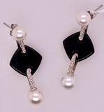 14K Pearl Onyx Diamond Earrings