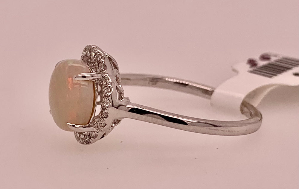 14K White Gold Opal Ring