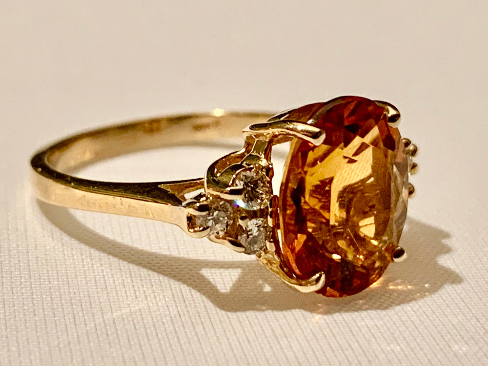 14K YELLOW GOLD CITRINE AND DIAMOND RING