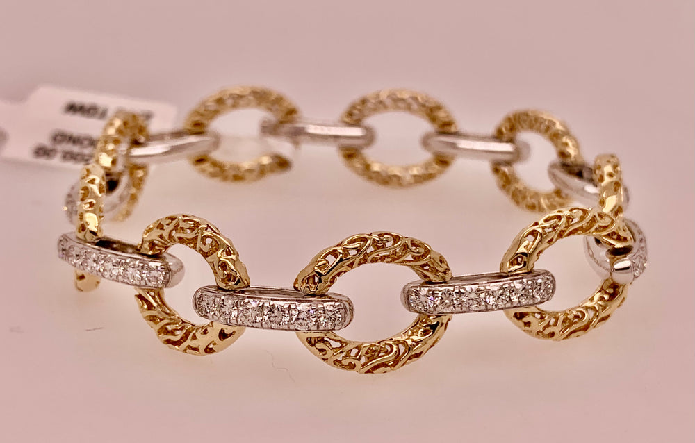 14K Two Tone Diamond Link Bracelet