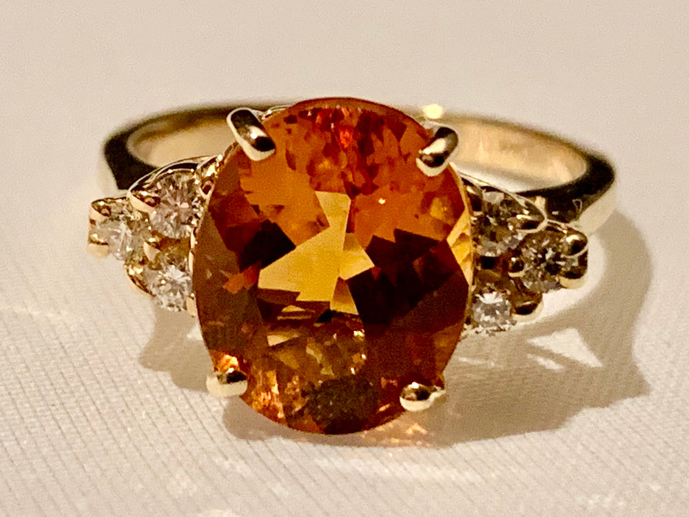 14K YELLOW GOLD CITRINE AND DIAMOND RING