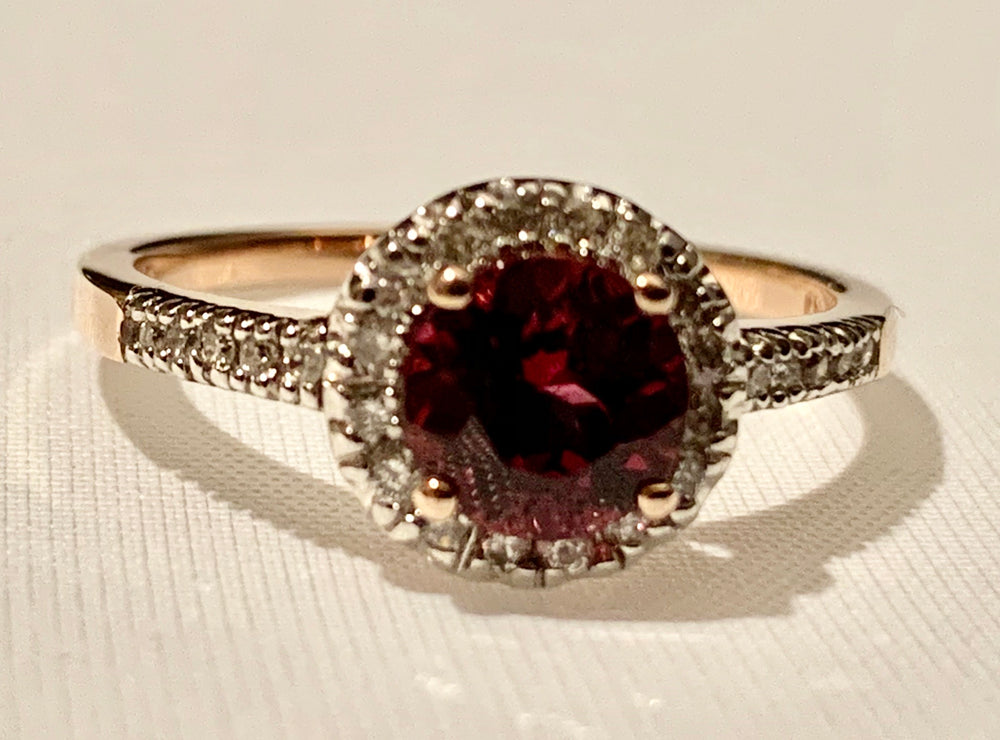 10K ROSE GOLD GARNET AND DIAMOND RING