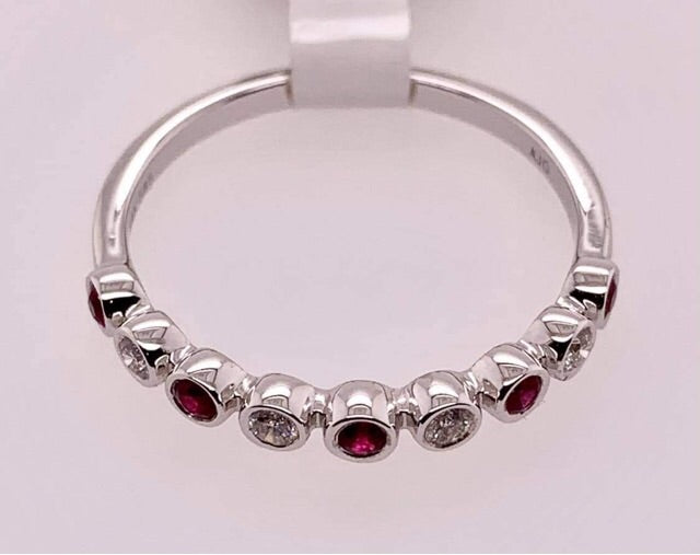 14K White Gold Ruby & Diamond Ring