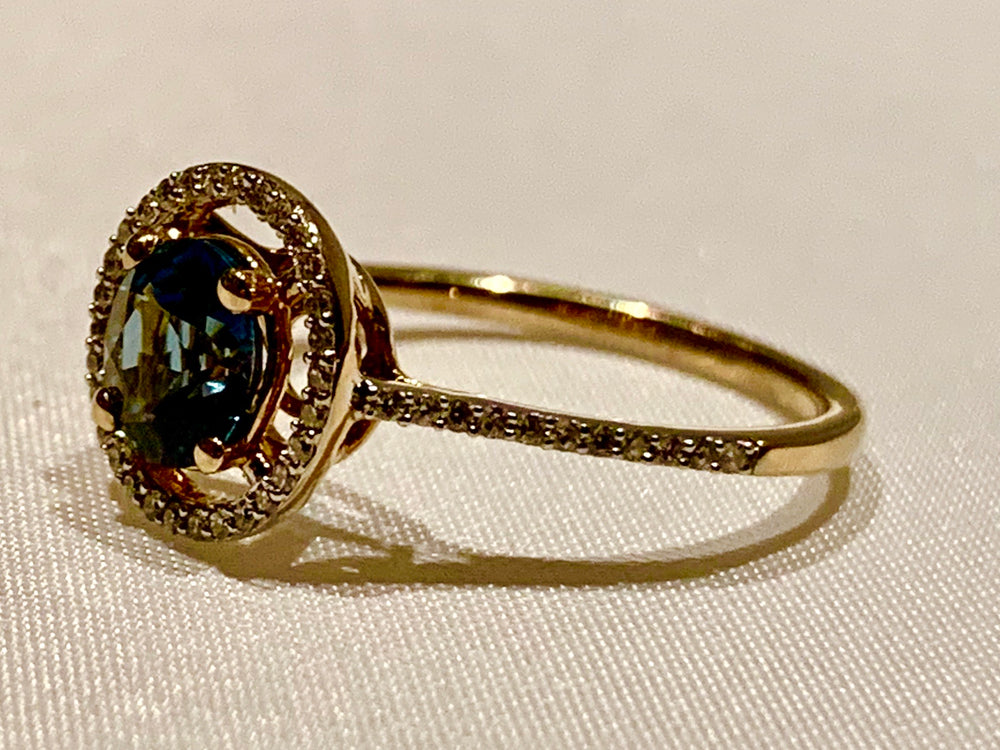 14K Yellow Gold Blue Topaz and Diamond Ring