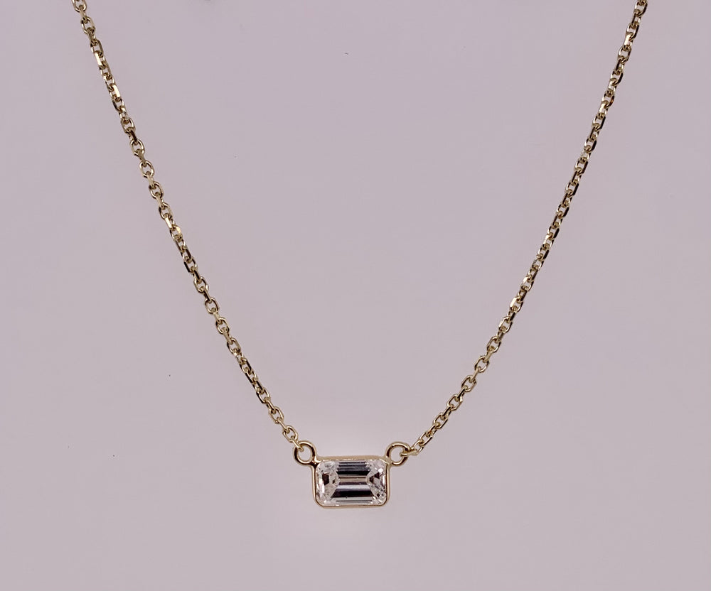 Single Emerald Cut Diamond Necklace