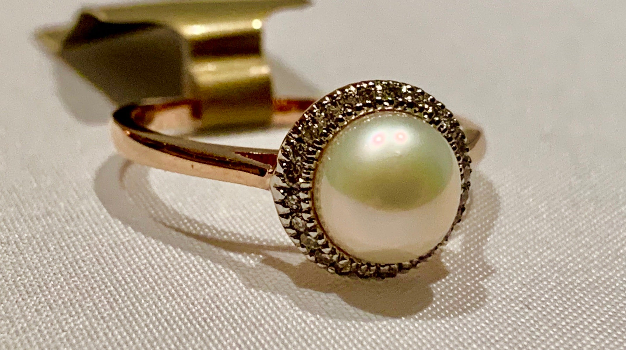 10K Rose Gold Pearl and Diamond Ring