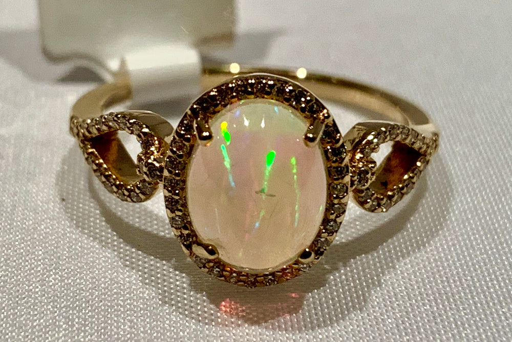 14K Yellow Gold Opal and Diamond Ring