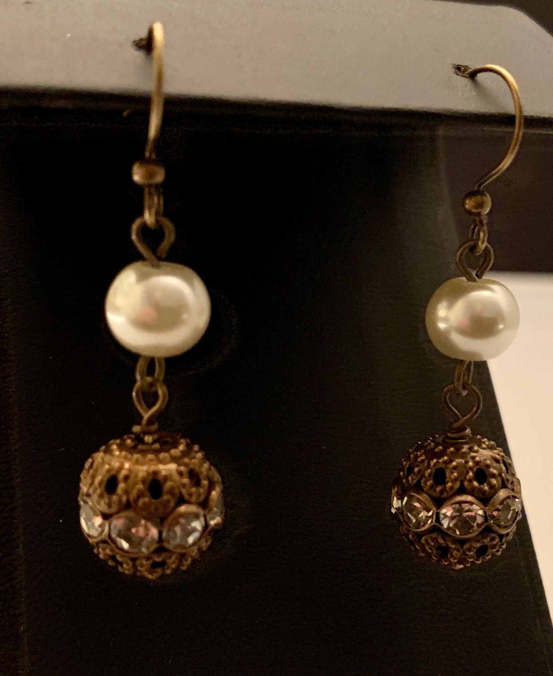 FASHION PEARL CRYSTAL BRONZE EARRING