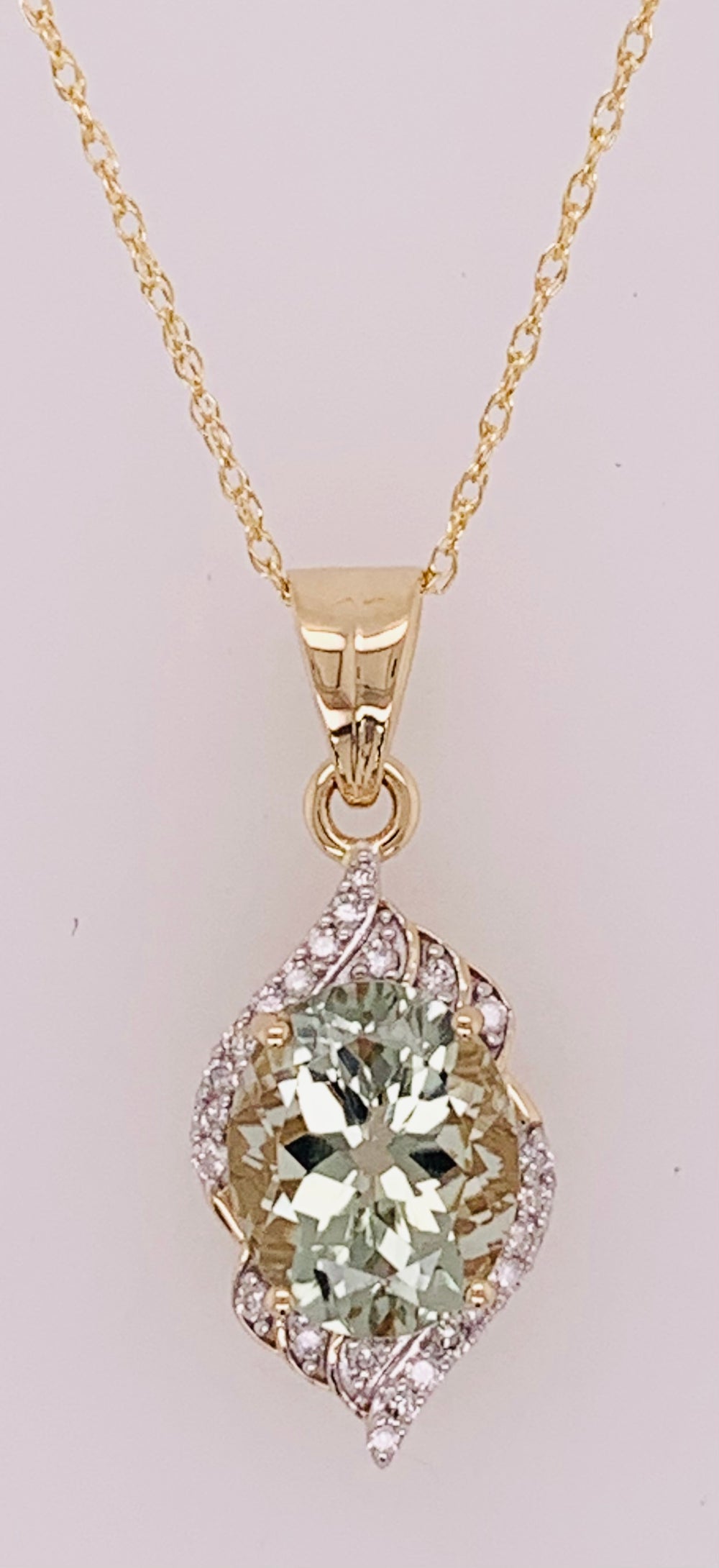 14K Green Amethyst and Diamond Pendant