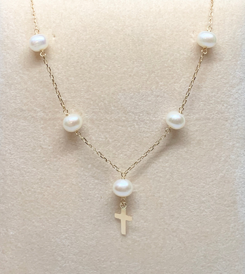 Freshwater Pearl Necklace with 14K Cross