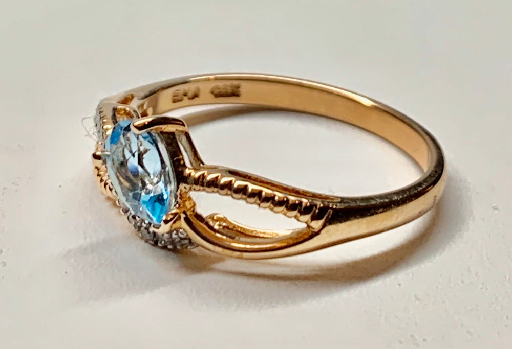 14K Rose Gold Blue Topaz & Diamond Ring