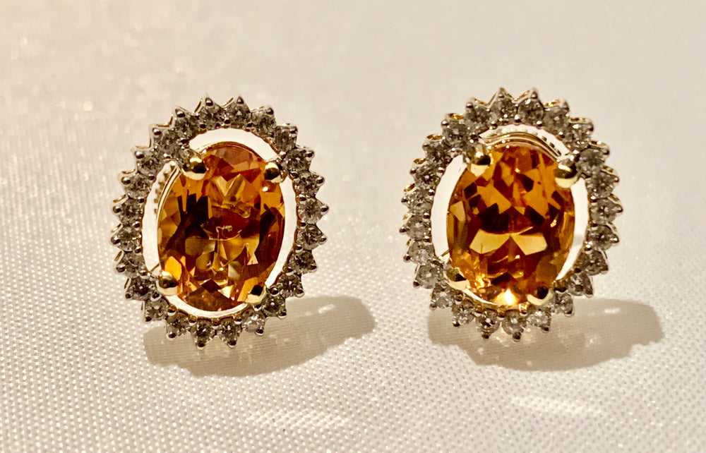 14K YELLOW GOLD CITRINE AND DIAMOND EARRINGS