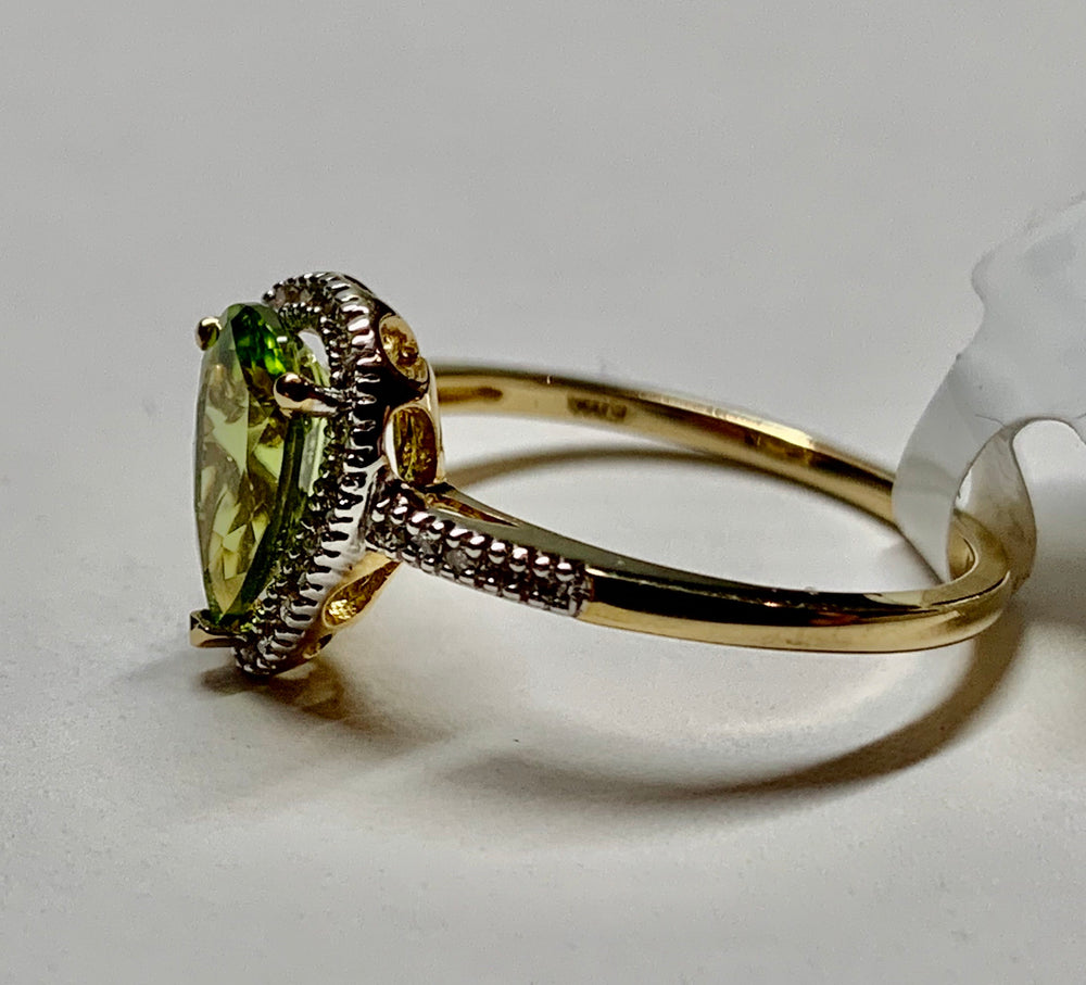 14K Yellow Gold Peridot & Diamond Ring