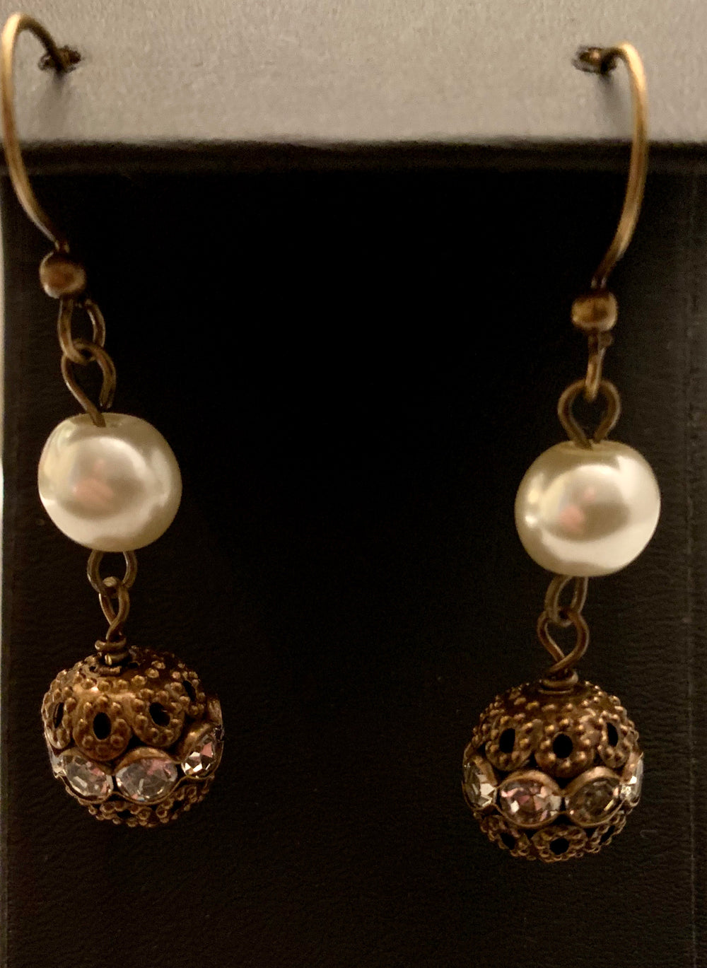 FASHION PEARL CRYSTAL BRONZE EARRING