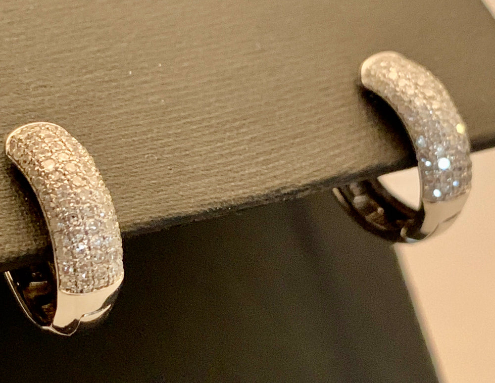 14K White Gold Diamond Hoop Earrings