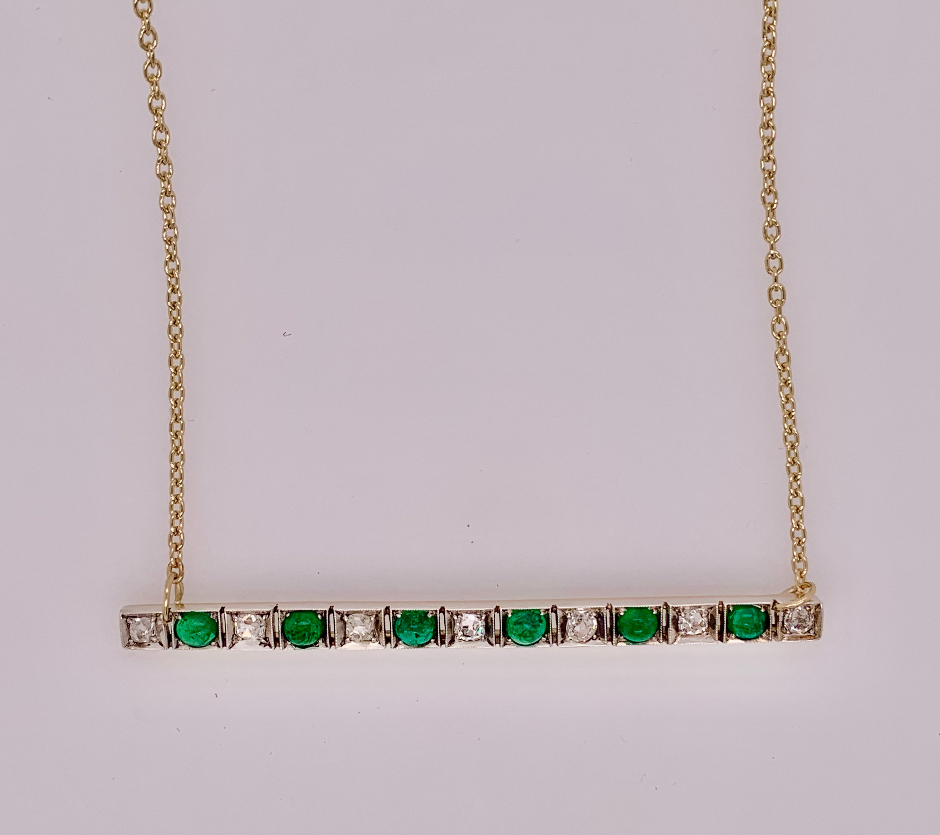 Estate Emerald & Diamond Bar Pin Necklace