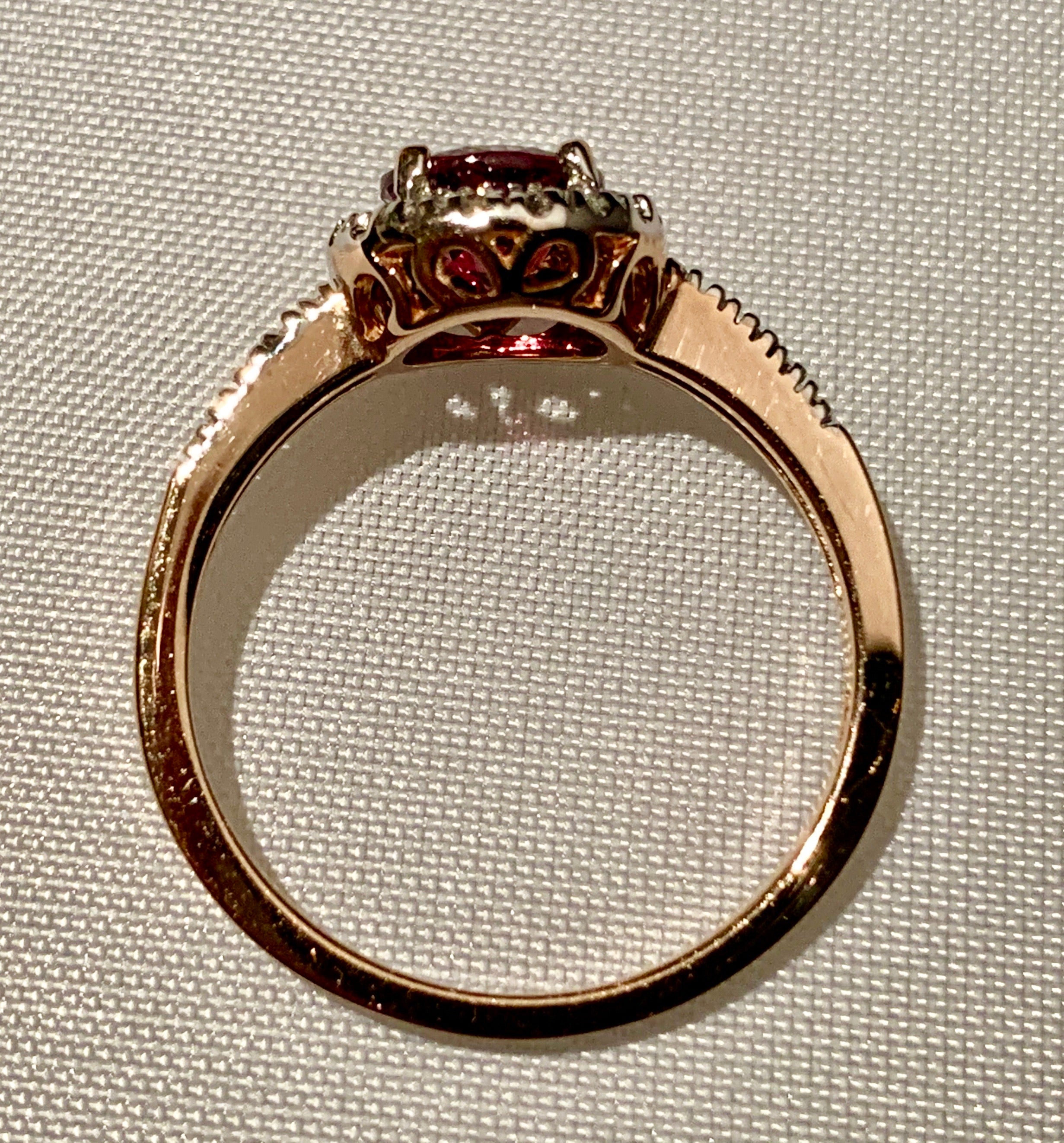 10K ROSE GOLD GARNET AND DIAMOND RING