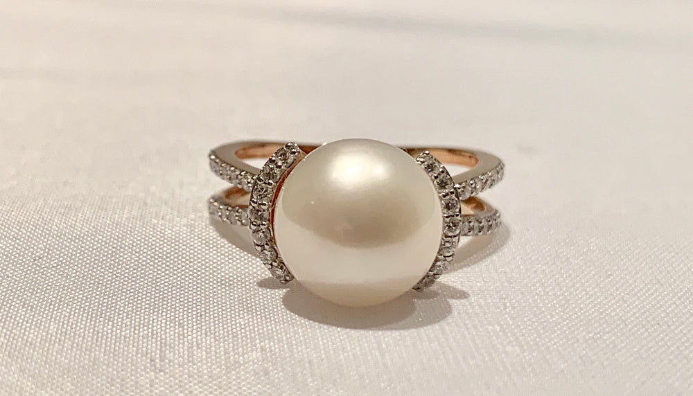 14K Rose Gold Pearl and Diamond Ring