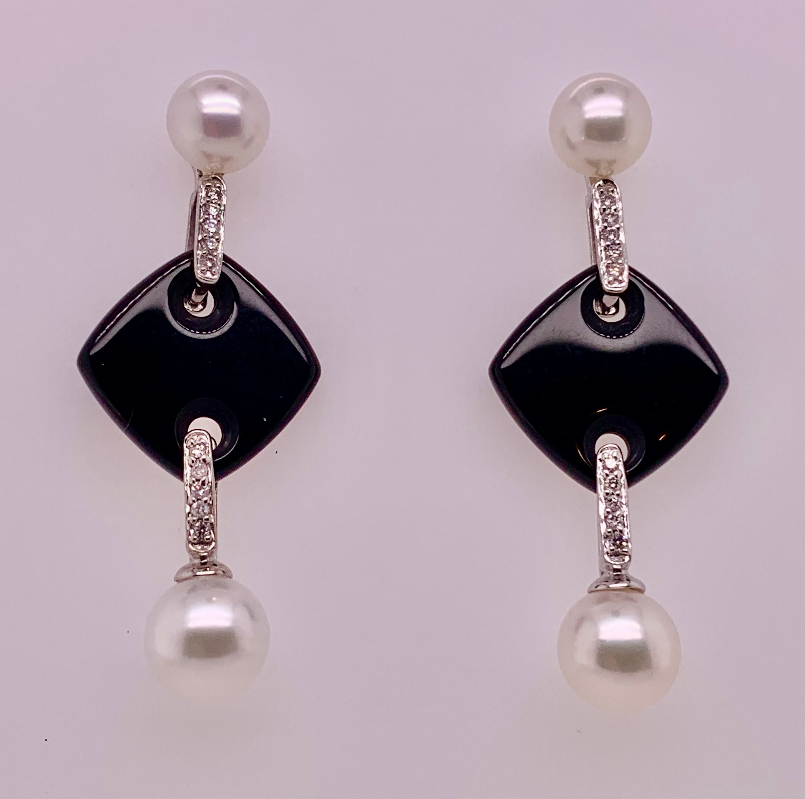 14K Pearl Onyx Diamond Earrings