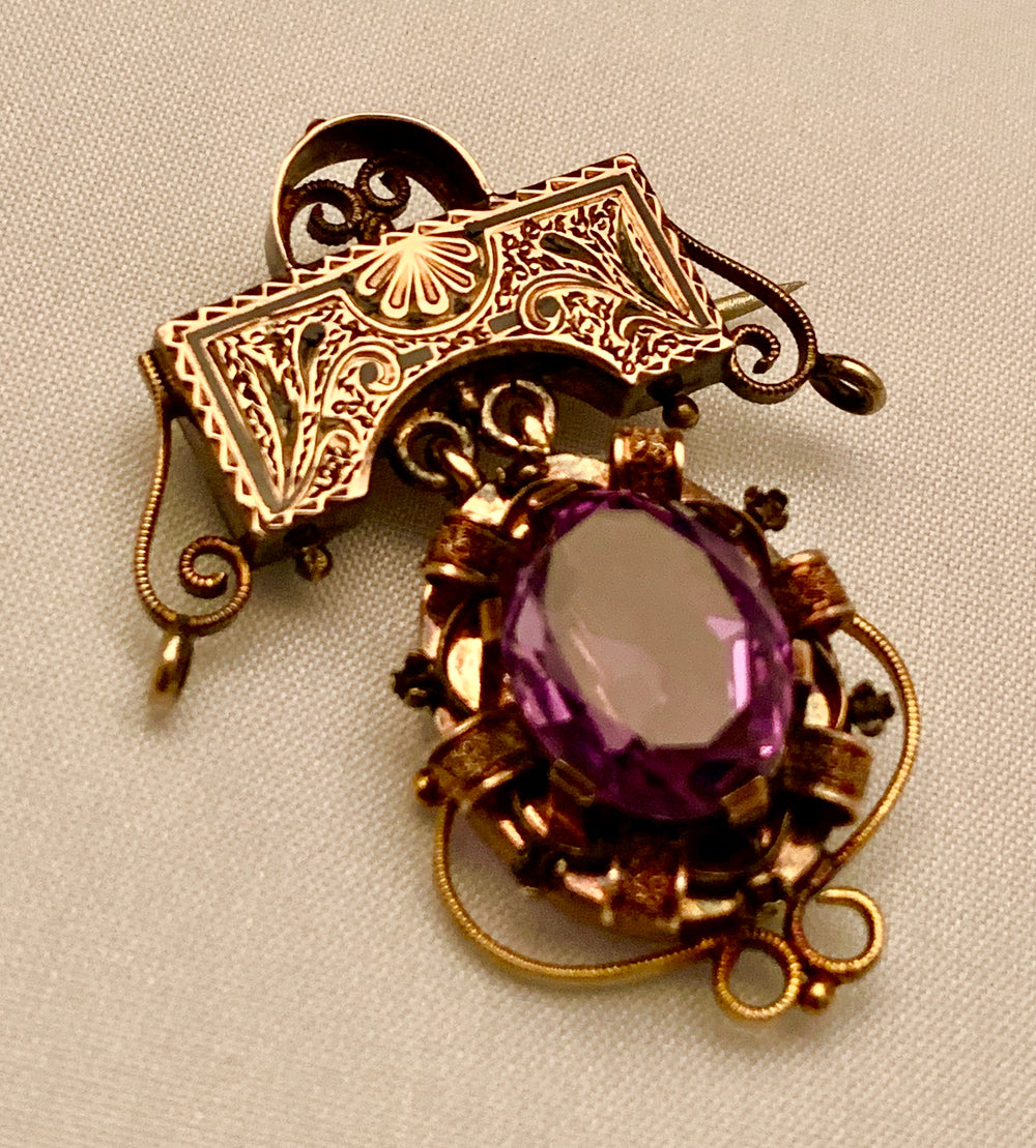 14K Estate Amethyst Brooch