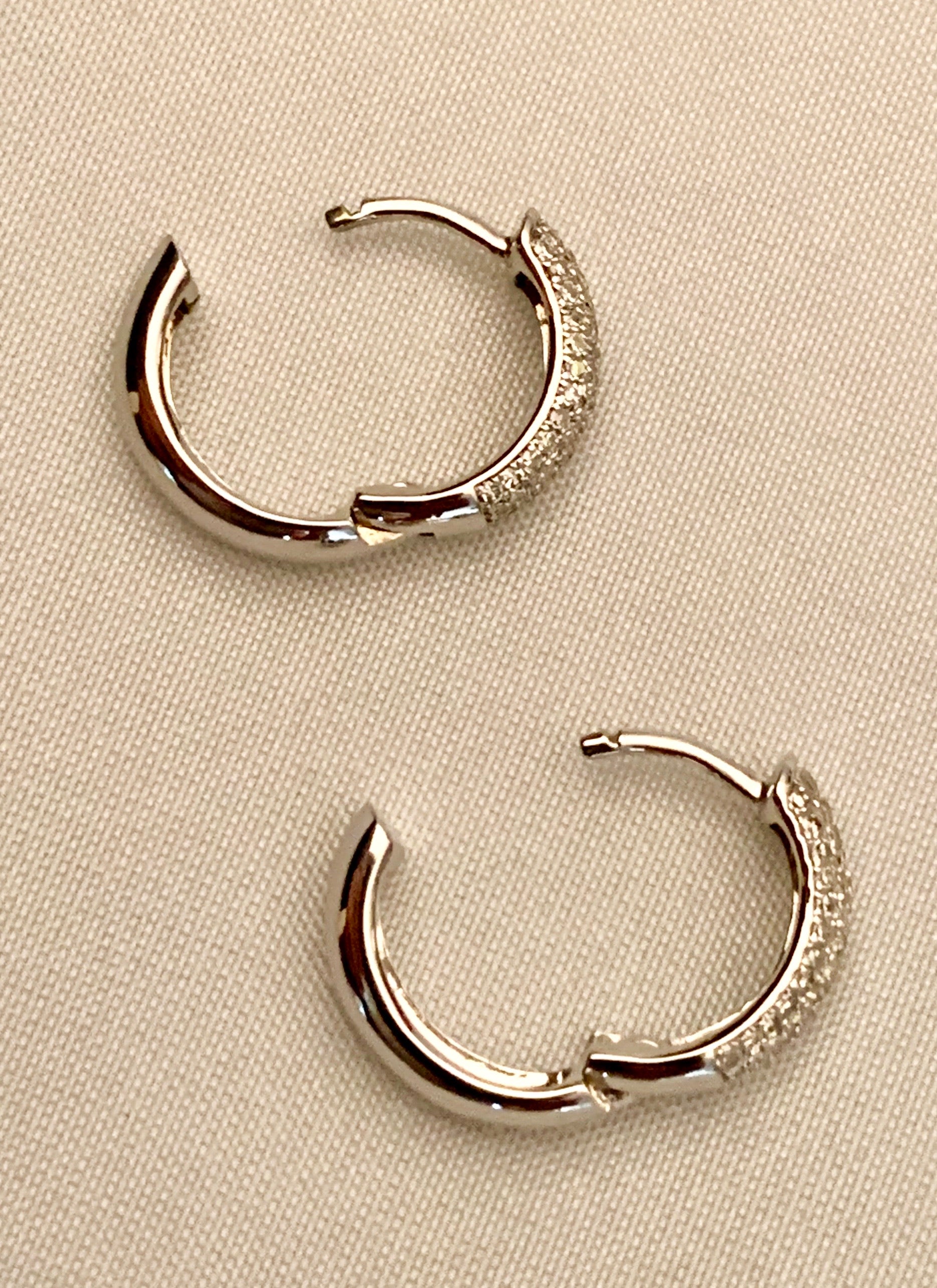 14K White Gold Diamond Hoop Earrings