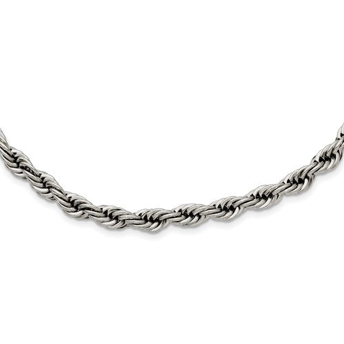 Stainless Steel Polished 6mm Rope Necklace 22"