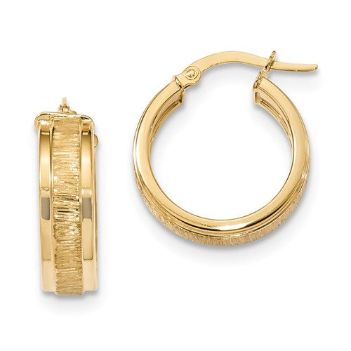 14k Polished and Satin Hoop Earrings