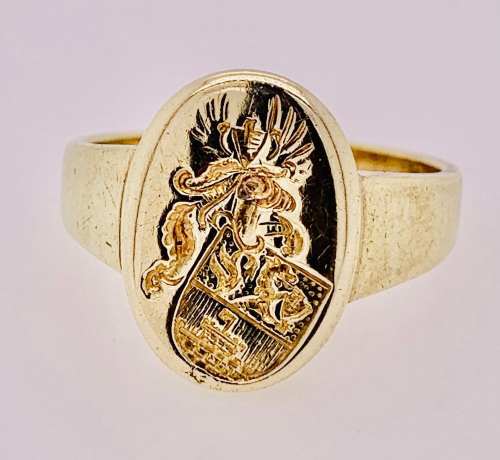 14K Estate Family Crest Ring